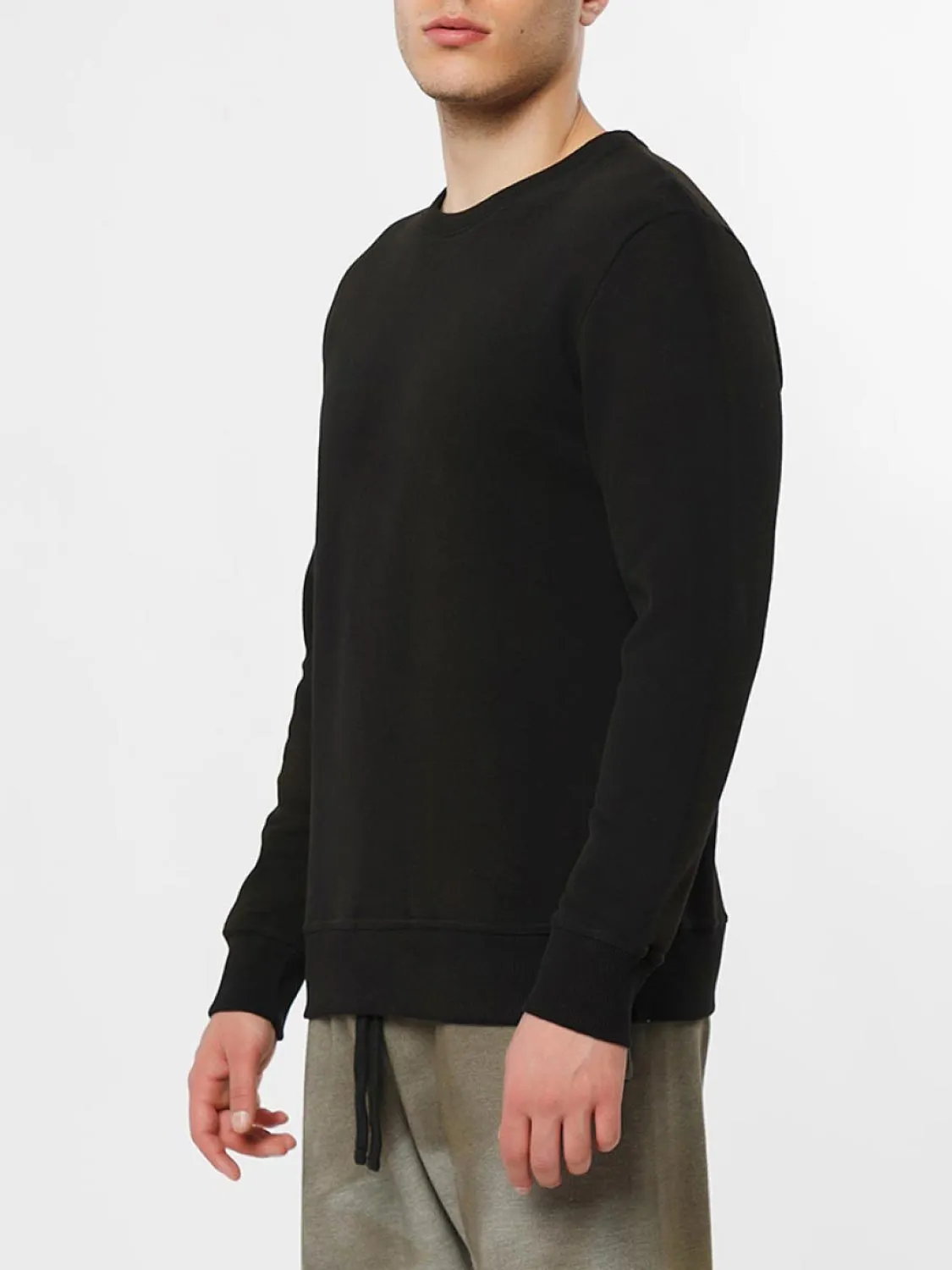 Acid Dye Organic Cotton Crew Neck Sweatshirt Black