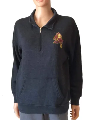 Arizona State Sun Devils WOMENS Charcoal Gray LS 1/4 Zip Pullover Sweatshirt (S)