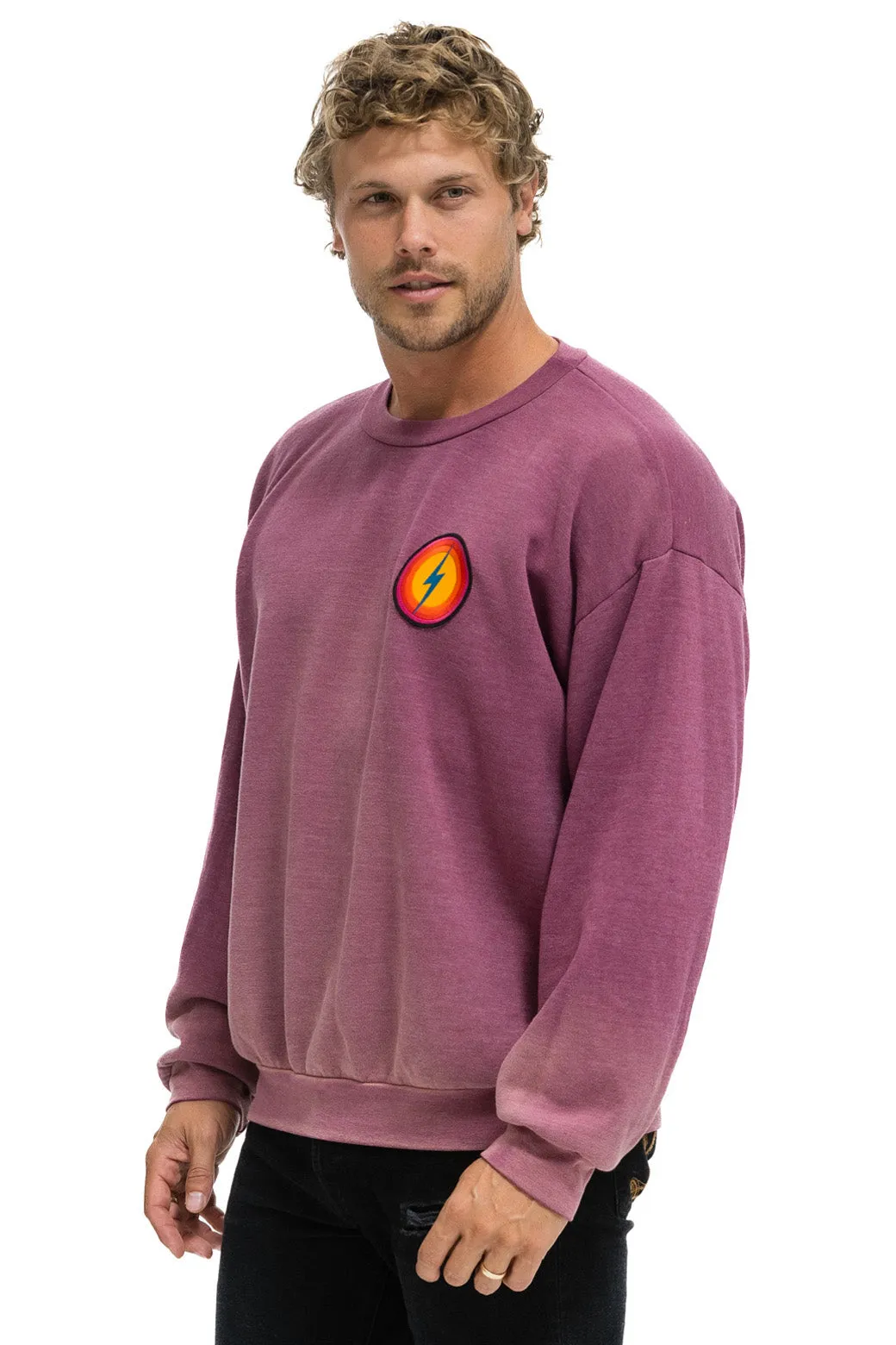 BOLT BULLSEYE PATCH RELAXED CREW SWEATSHIRT - FADED BERRY