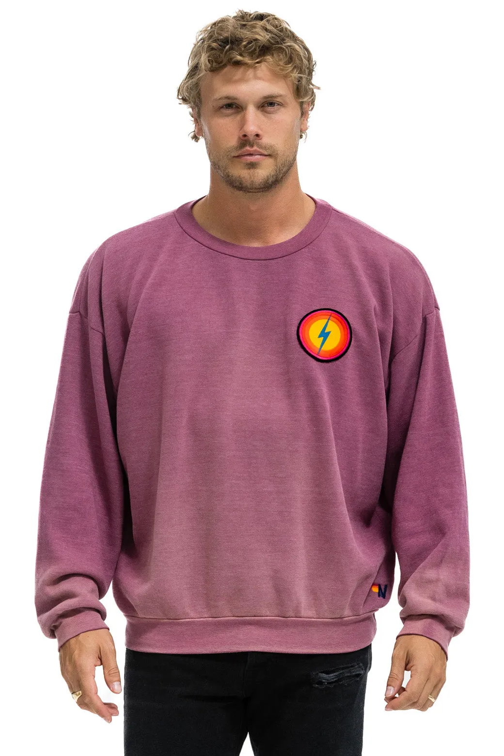 BOLT BULLSEYE PATCH RELAXED CREW SWEATSHIRT - FADED BERRY