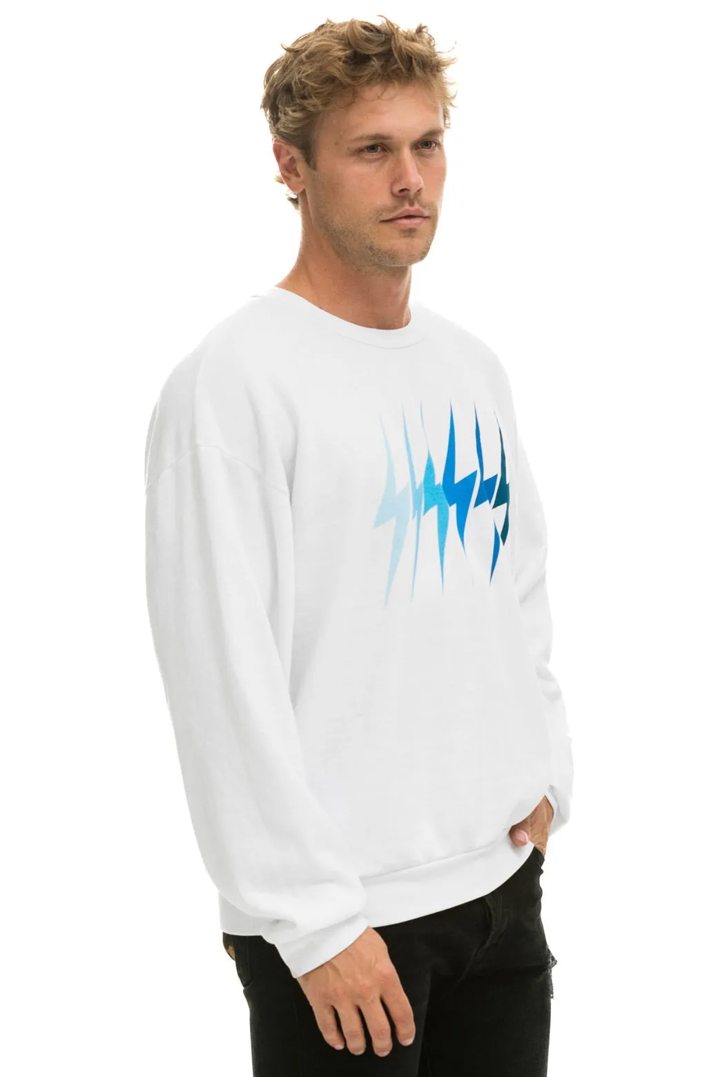 BOLT GRADIENT RELAXED CREW SWEATSHIRT - WHITE // BLUE