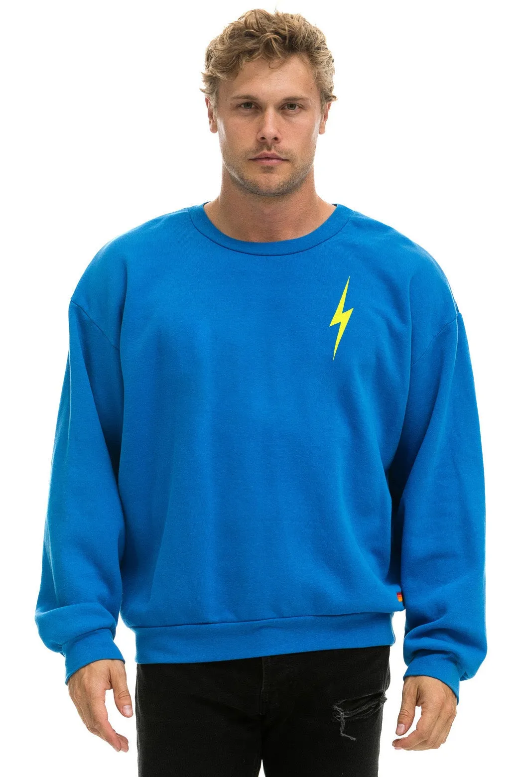 BOLT STITCH RELAXED CREW SWEATSHIRT - OCEAN // NEON YELLOW