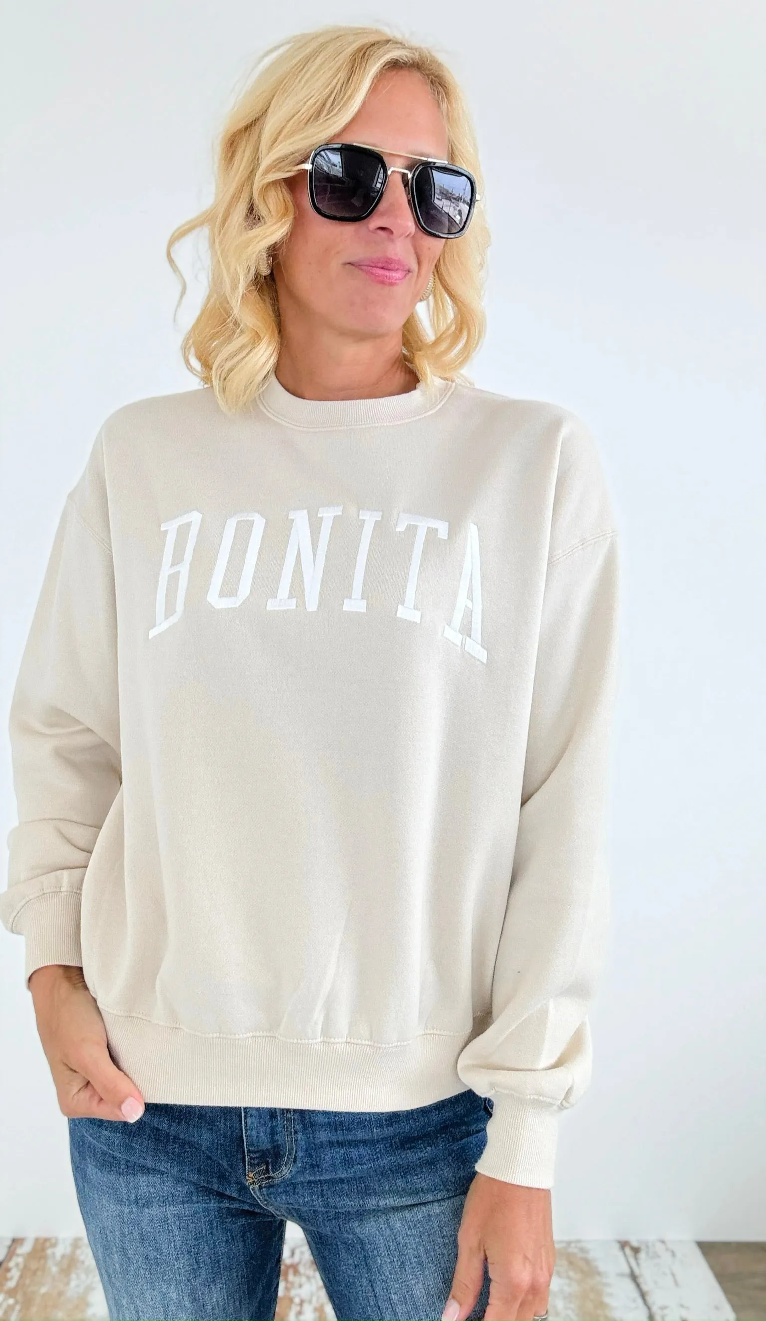 Bonita Relaxed Fleece Sweatshirt- cream