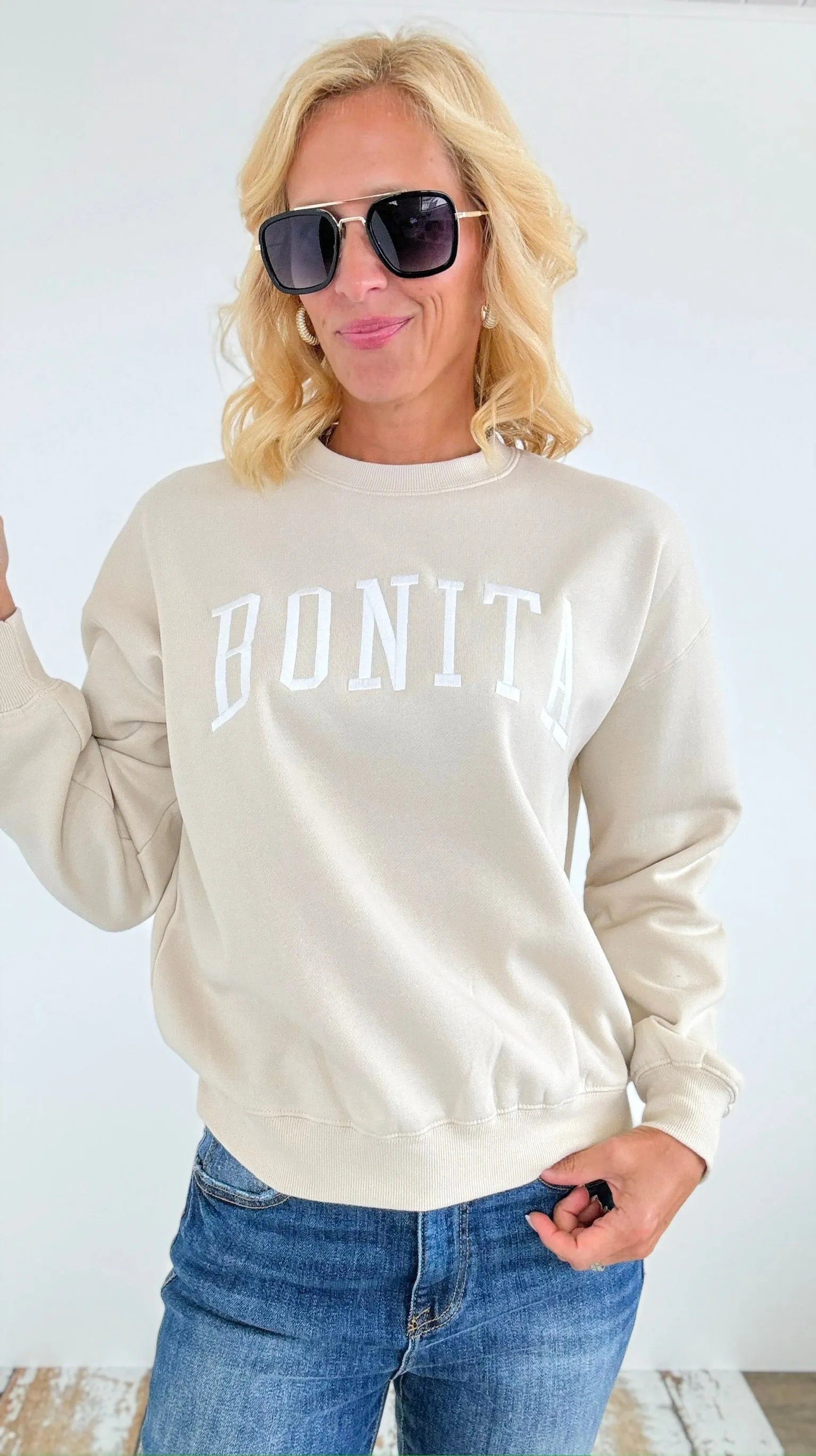 Bonita Relaxed Fleece Sweatshirt- cream