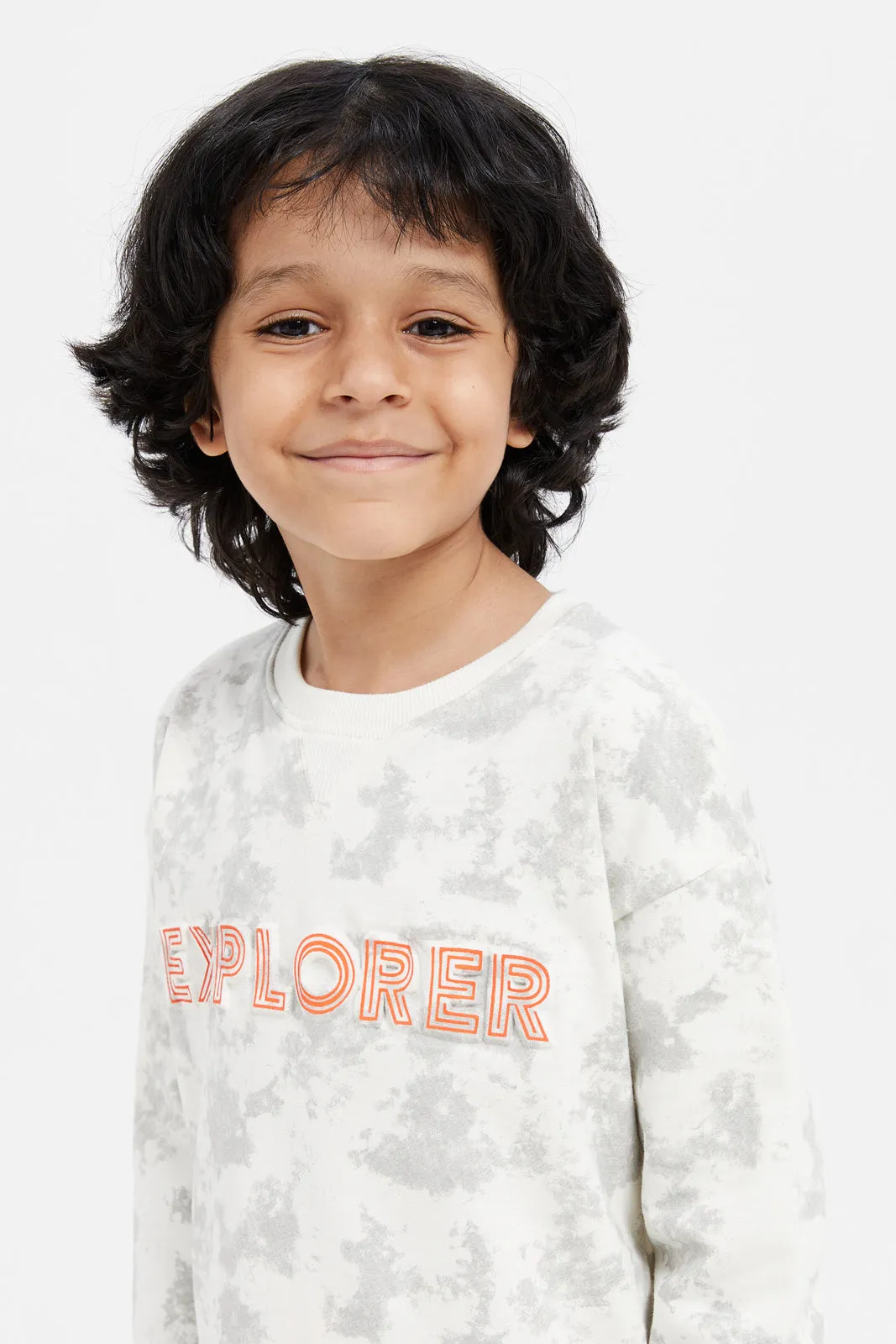 Boys Beige Printed Sweatshirt