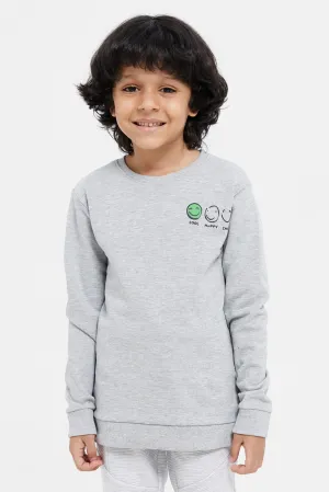 Boys Grey Printed Basic Sweatshirt