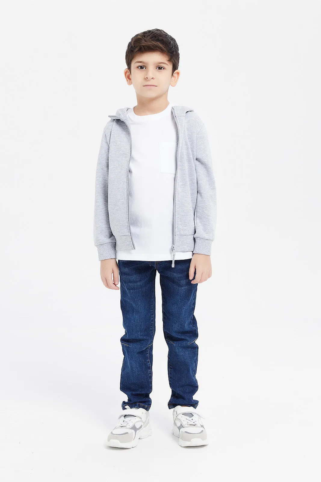 Boys Grey Zip Thru Hooded Sweatshirt