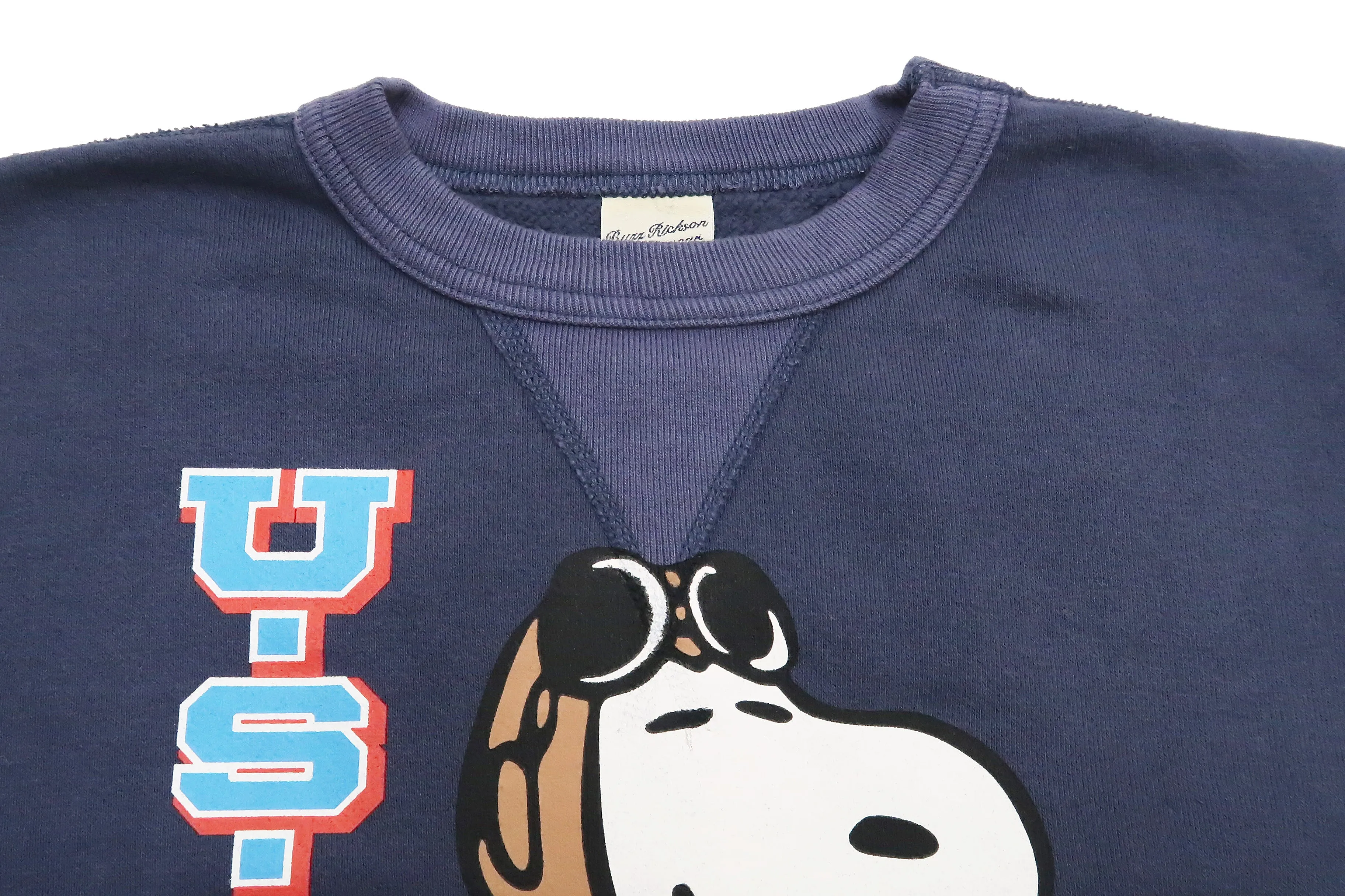 Buzz Rickson Sweatshirt Men's Loop-wheeled Vintage Style Military Snoopy Sweatshirt BR69071 128 Faded-Navy-Blue