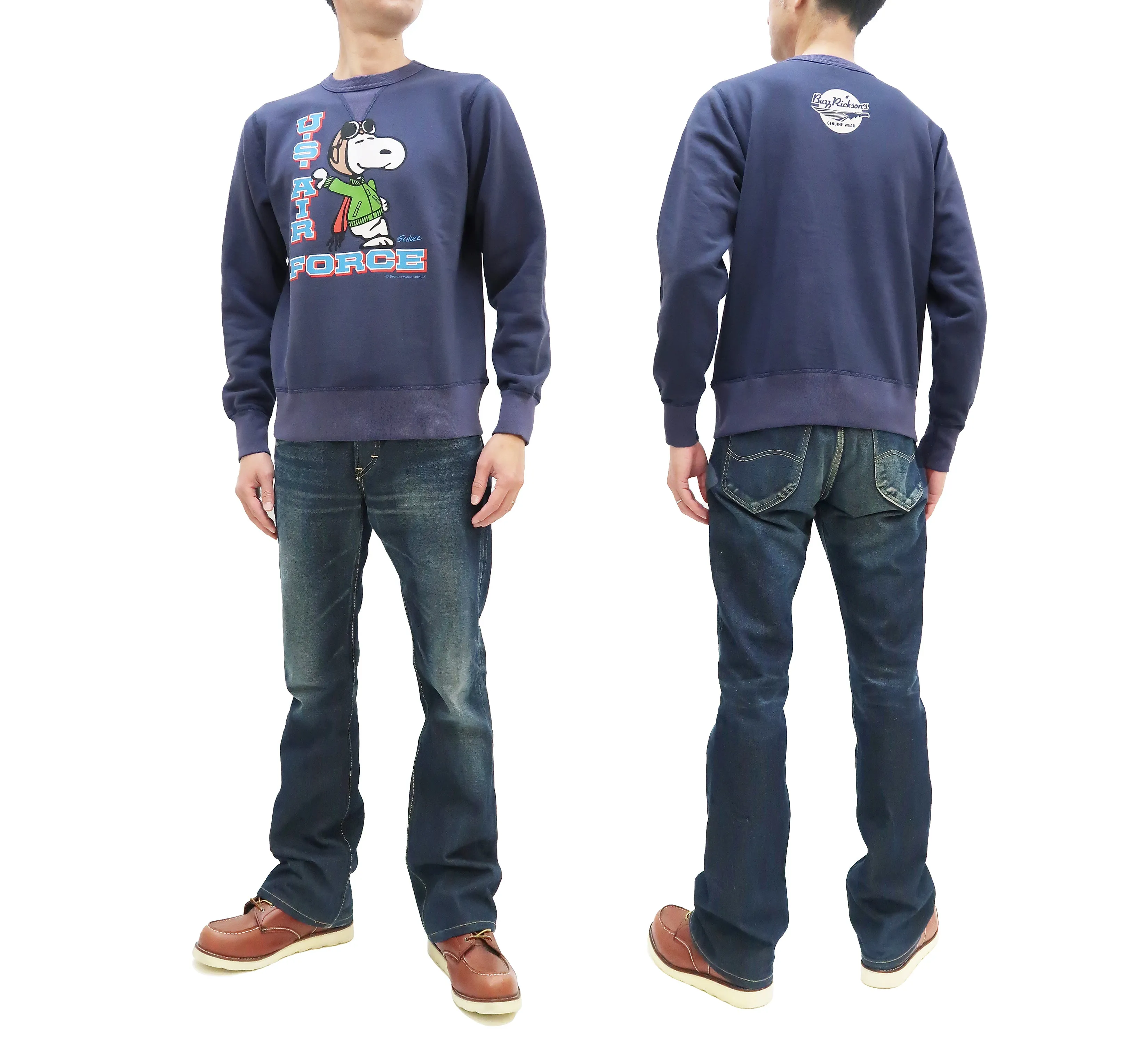 Buzz Rickson Sweatshirt Men's Loop-wheeled Vintage Style Military Snoopy Sweatshirt BR69071 128 Faded-Navy-Blue