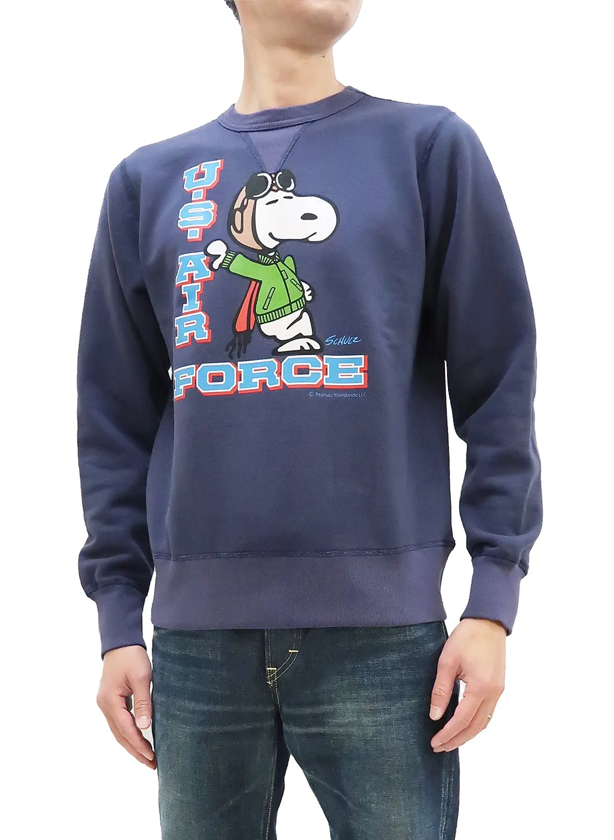 Buzz Rickson Sweatshirt Men's Loop-wheeled Vintage Style Military Snoopy Sweatshirt BR69071 128 Faded-Navy-Blue