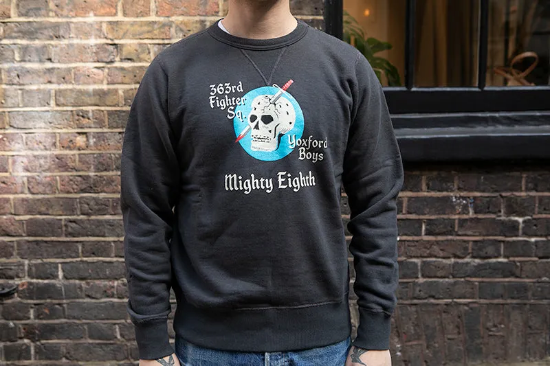 Buzz Rickson Sweatshirt Skull Mighty Eighth Faded Black