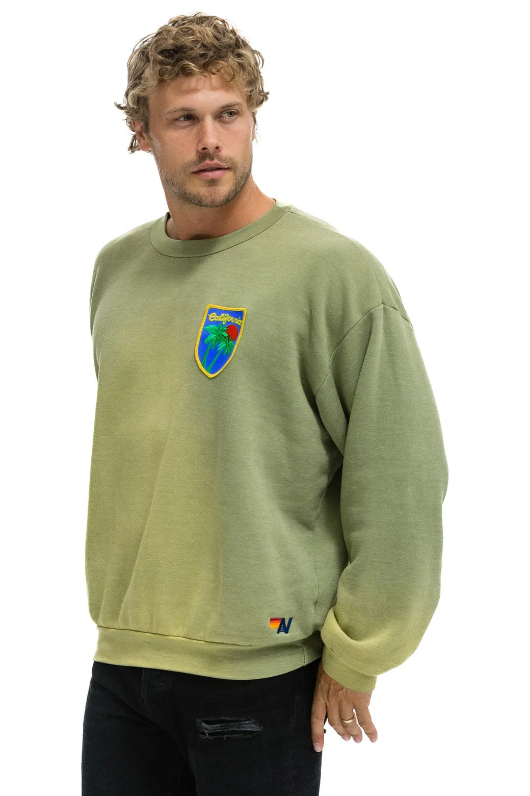 CALIFORNIA PALM PATCH RELAXED CREW SWEATSHIRT - FADED ARMY