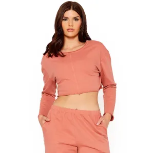 Cropped Scoop Neck Terry Sweatshirt In Rose