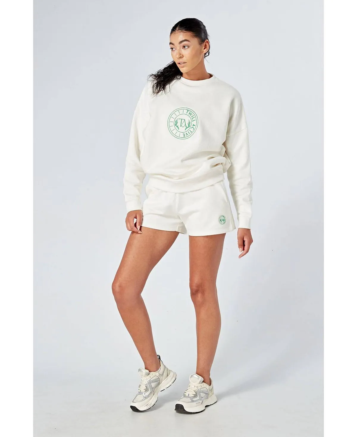 Essentials Women's Loose Crew Sweatshirt, White Twill Active, White