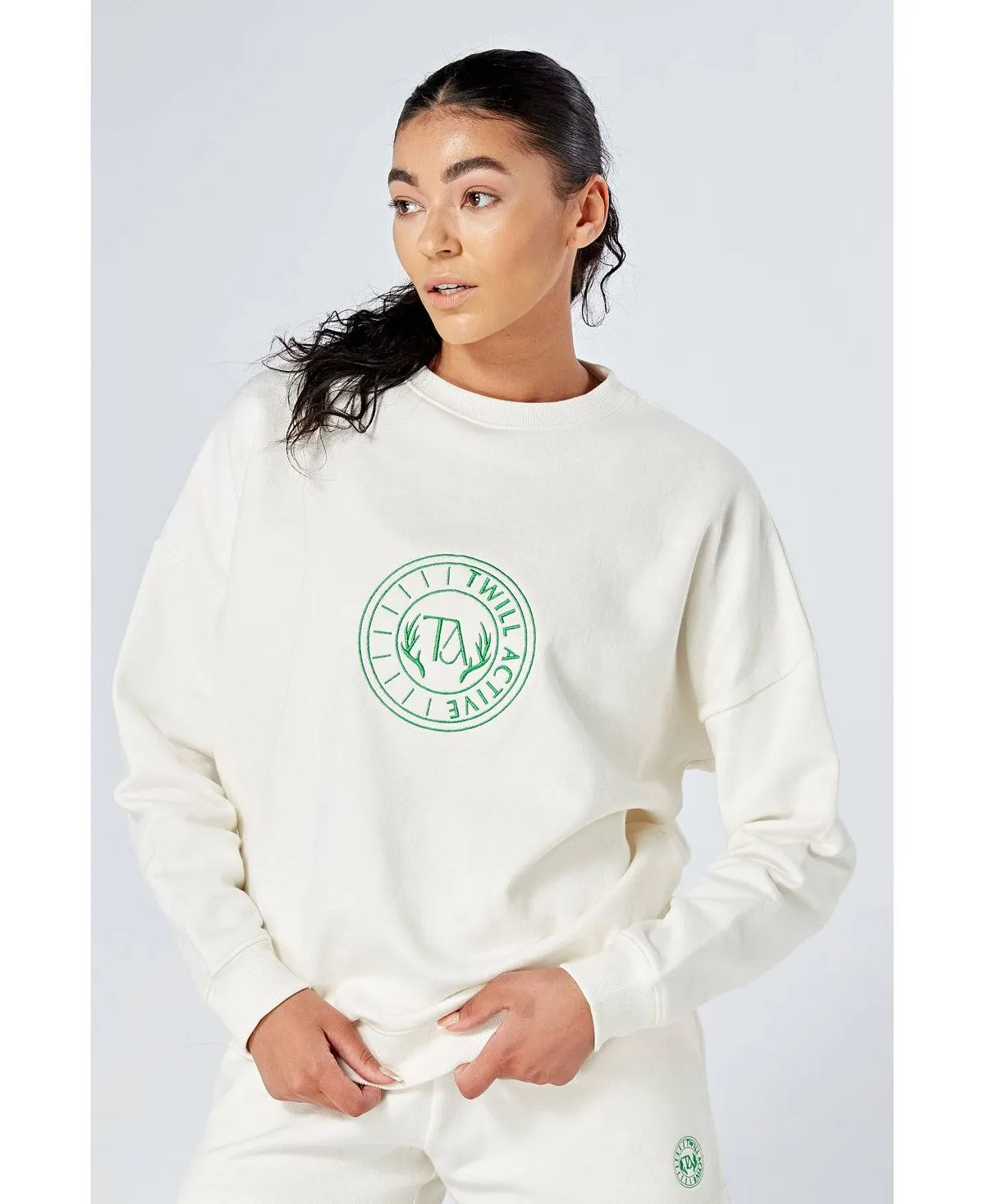 Essentials Women's Loose Crew Sweatshirt, White Twill Active, White