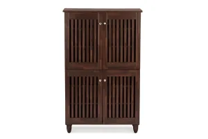 everyday Fernanda Modern and Contemporary 4-Door Oak Brown Wooden Entryway Shoes Storage Tall Cabinet