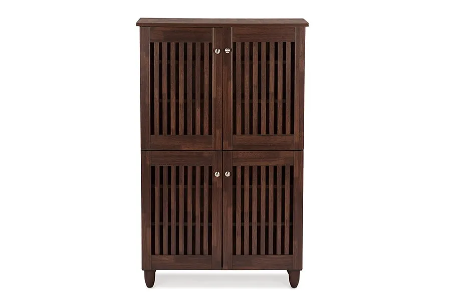 everyday Fernanda Modern and Contemporary 4-Door Oak Brown Wooden Entryway Shoes Storage Tall Cabinet