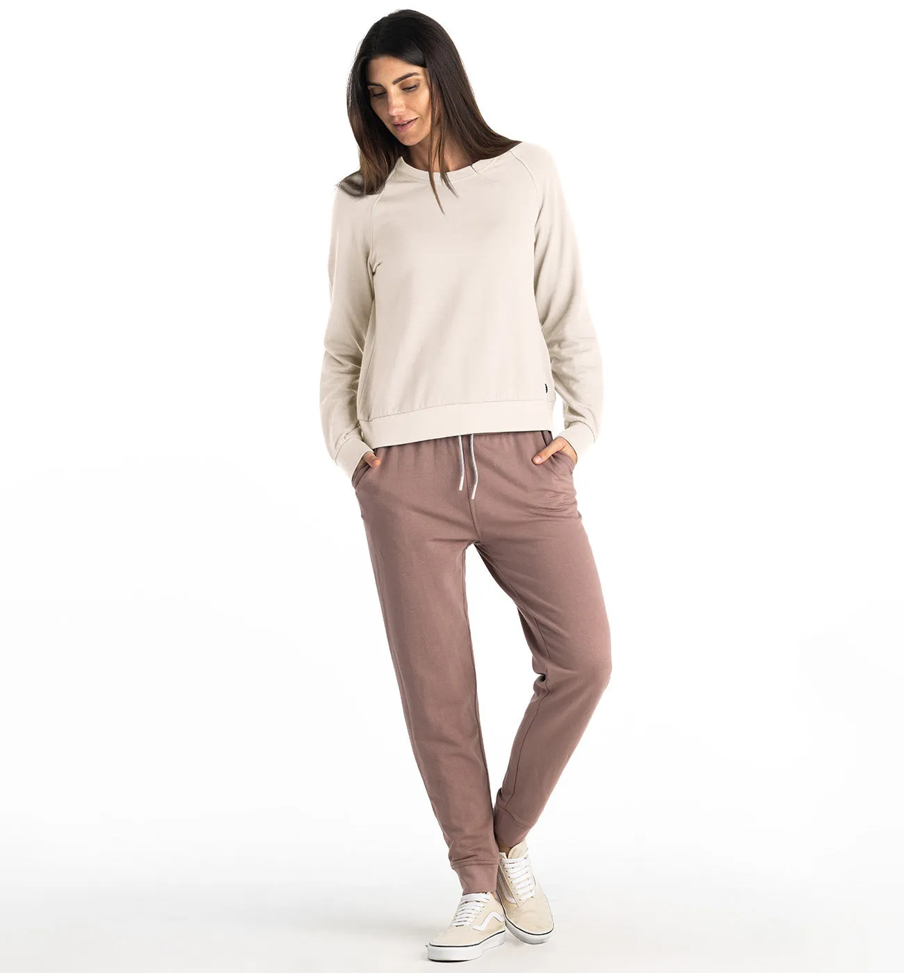 Free Fly Women's Bamboo Lightweight Fleece Crew - STONE