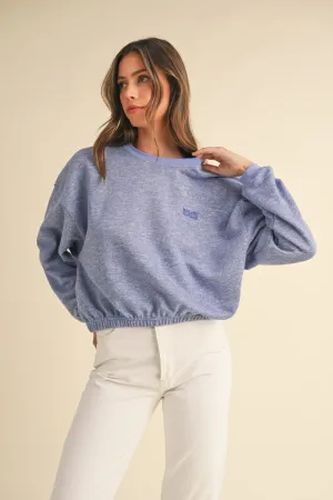 Malibu Vintage Embroidery Crop Sweatshirt - Blue