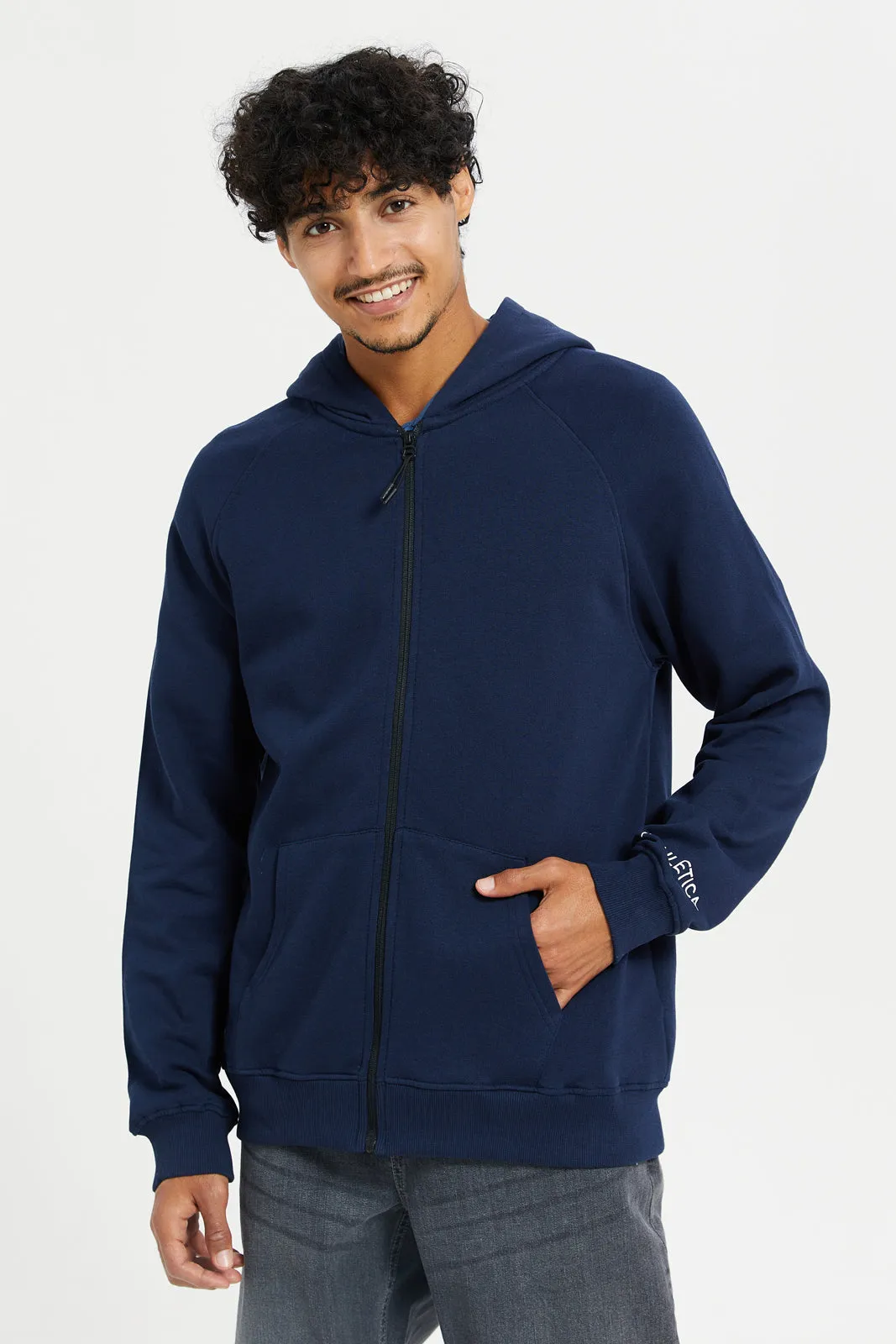 Men Navy Active Zip Through Hoody