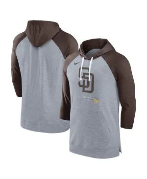 Men's Baseball Raglan Hoodie with 3/4 Sleeves, Gray Heather Dark Gray Heather San Diego Padres Nike