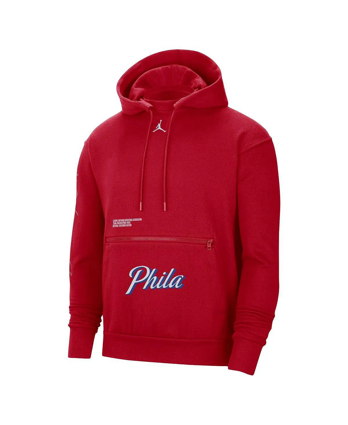 Men's brand red hoodie philadelphia 76ers courtside statement edition Jordan red