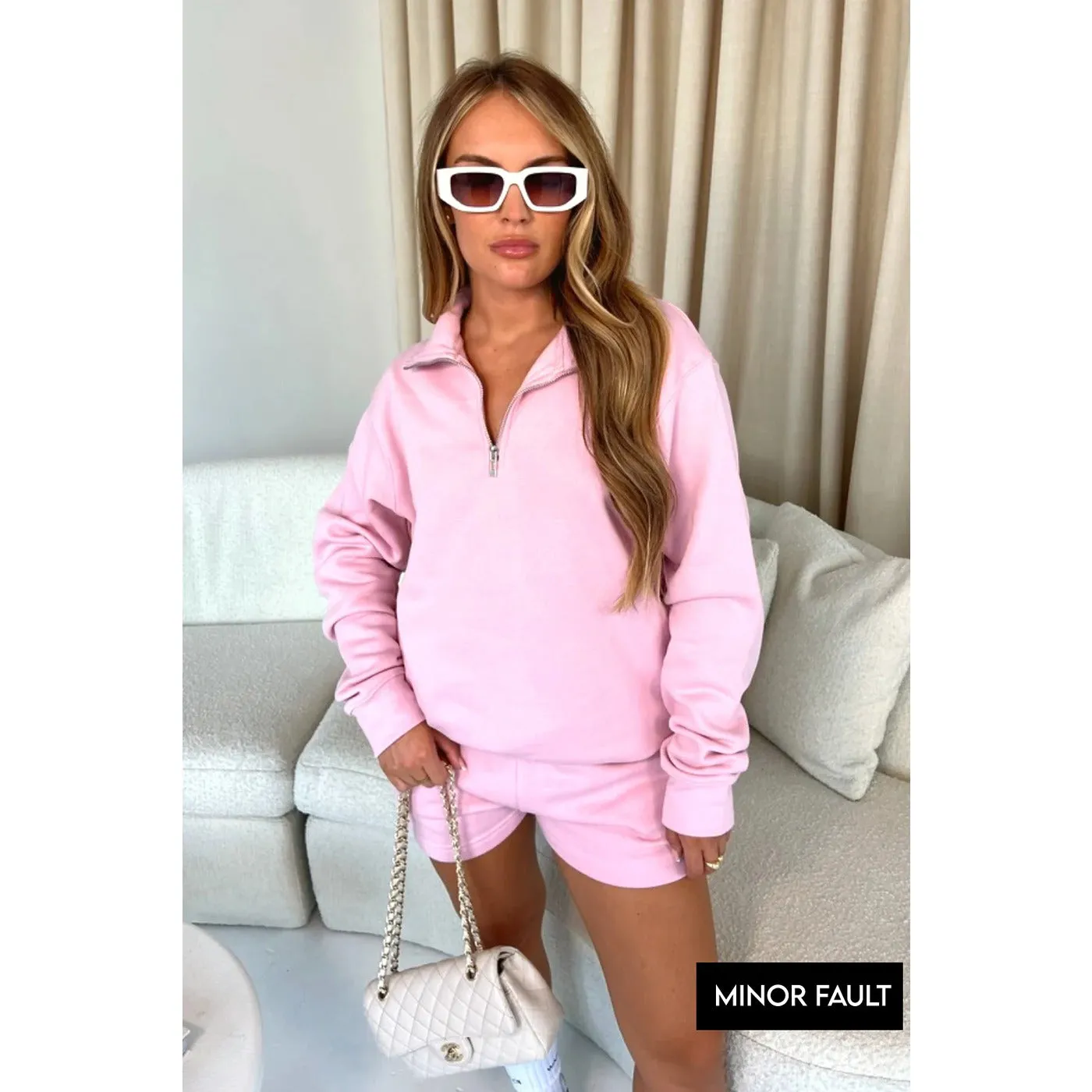 (Minor Fault) Baby Pink 3/4 Zip Sweatshirt