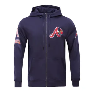 MLB ATLANTA BRAVES CLASSIC CHENILLE MEN'S FZ PO HOODIE (MIDNIGHT NAVY)