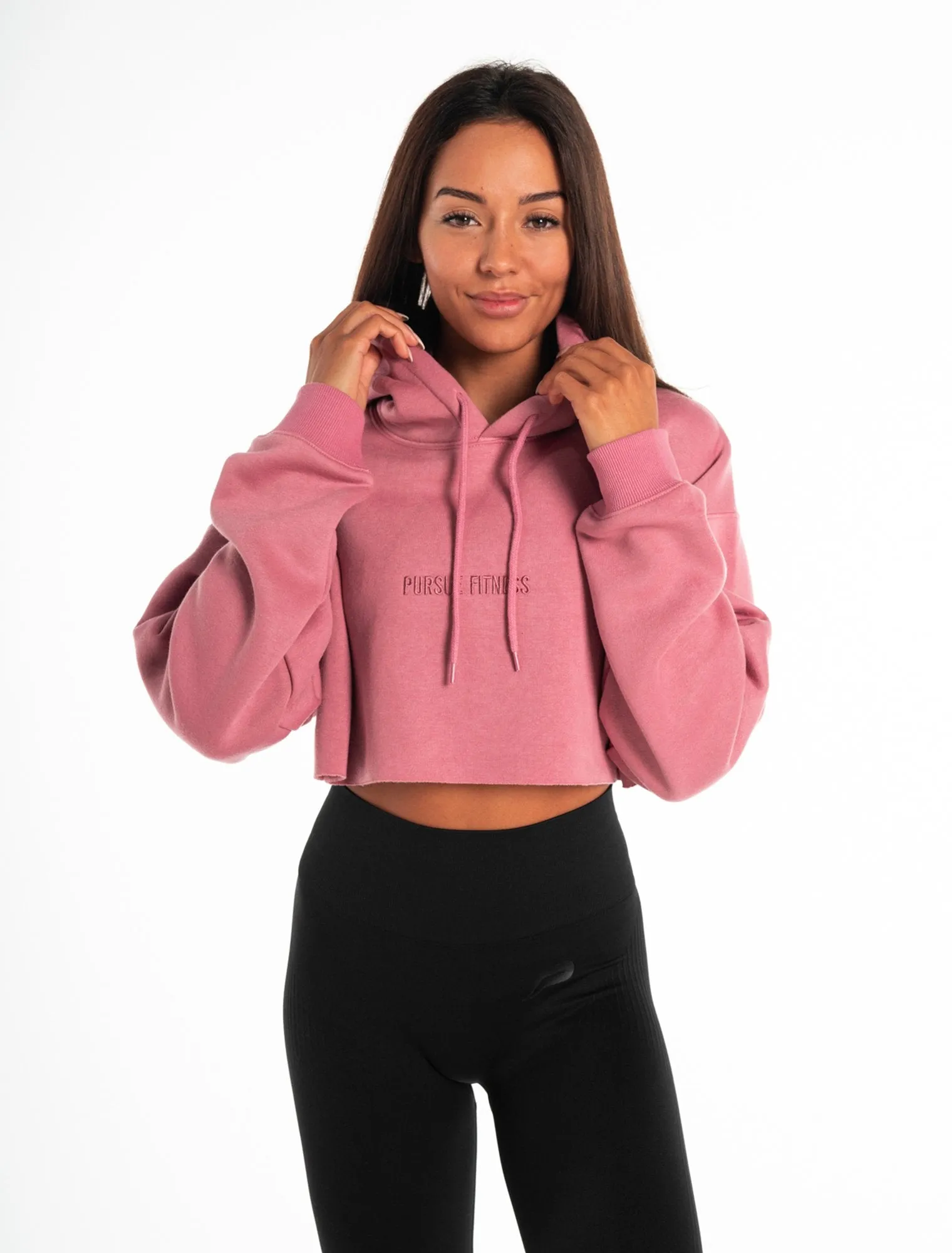 Oversized Crop Hoodie - Dark Washed Pink