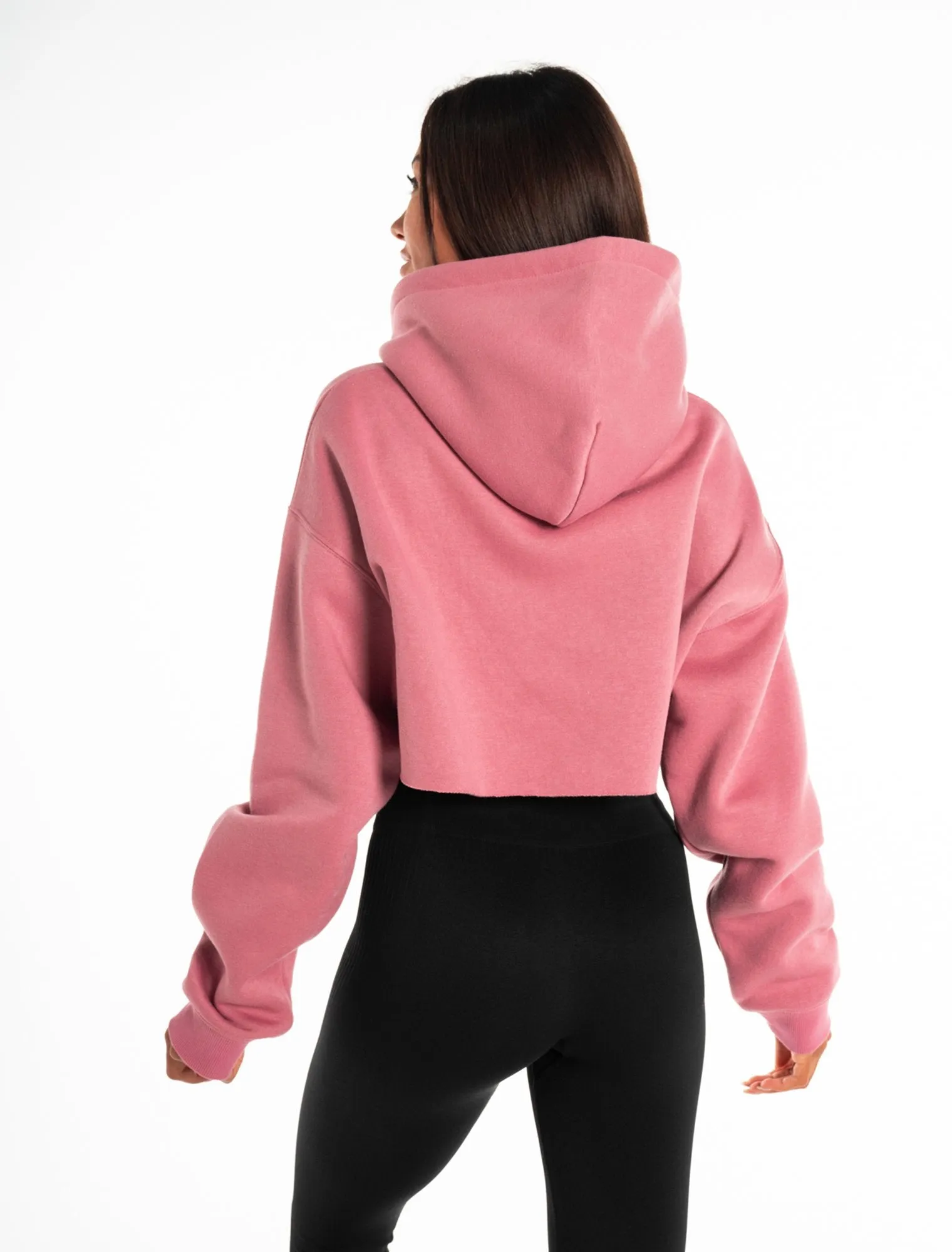 Oversized Crop Hoodie - Dark Washed Pink