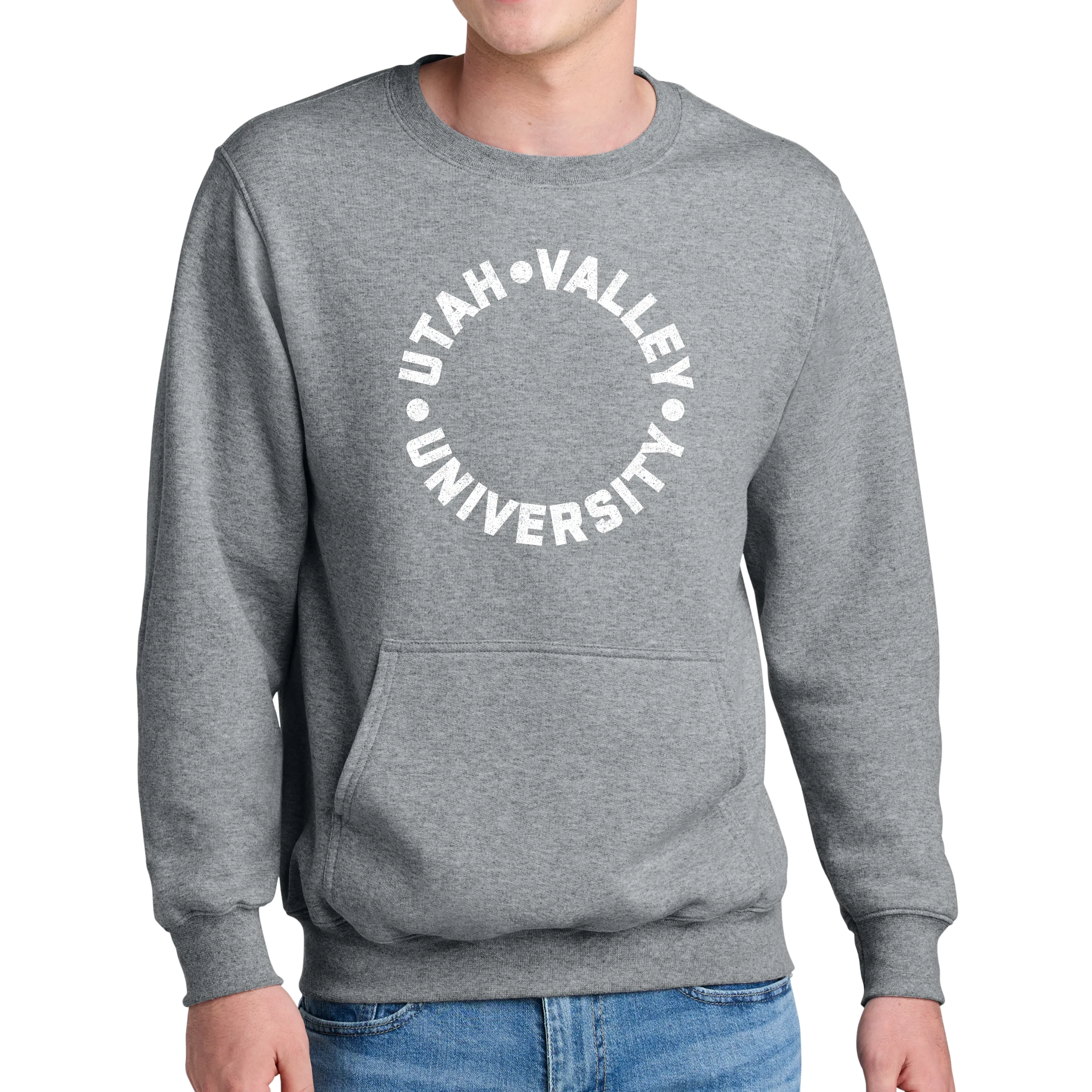 Port & Company® Core Fleece Crewneck Pocket Sweatshirt - UVU Distressed