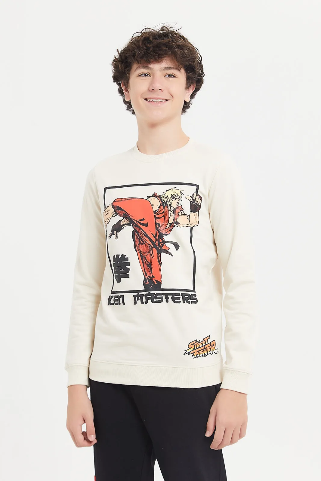 Senior Boys Beige Street Fighter Sweatshirt