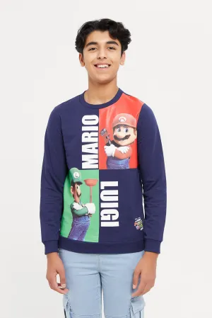 Senior Boys Navy Mario And Luigi Print Sweatshirt