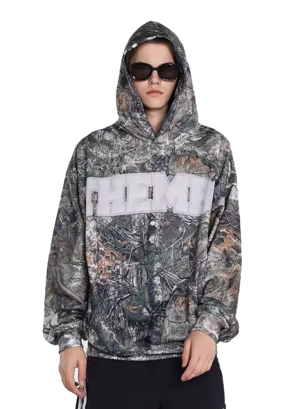 Thesupermade Retro Leaf Camouflage Patchwork Hoodie