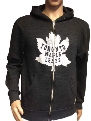 Toronto Maple Leafs Retro Brand Gray TriBlend Fleece Zip Up Hoodie Jacket