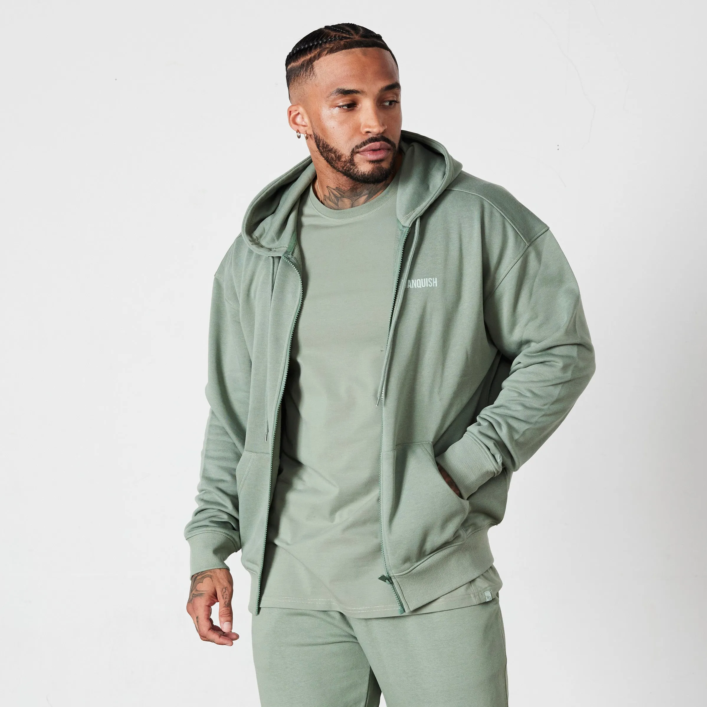 Vanquish Essential Green Oversized Full Zip Hoodie