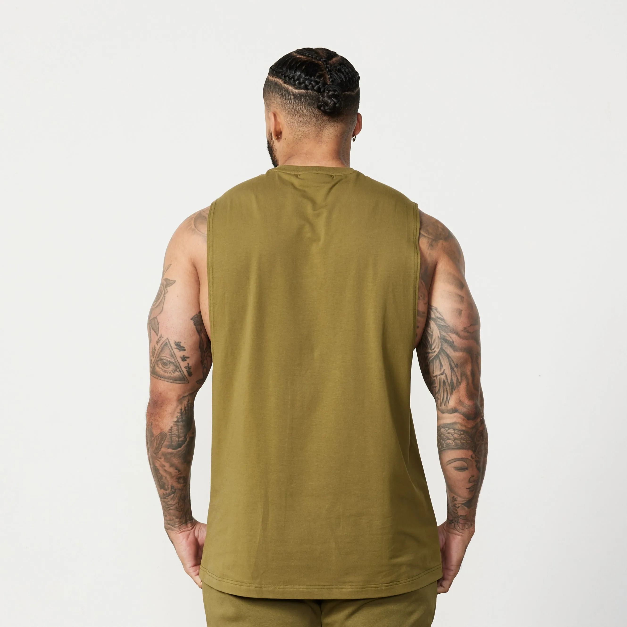 Vanquish Essential Olive Green Oversized Sleeveless T Shirt